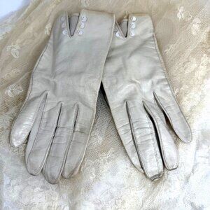 Vintage Caresskin Superb 7 Leather Gloves Pearlized Buttons + Delicate Scarf USA